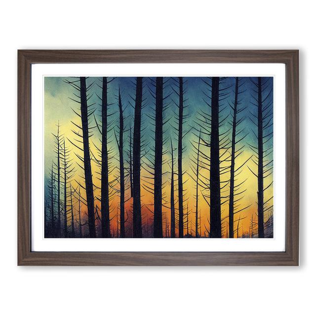 Sunrise Pine Tree Forest Vol.1 - Picture Frame Graphic Art Alpen Home Size: 25cm H x 34cm W, Frame Colour: Walnut on Productcaster.