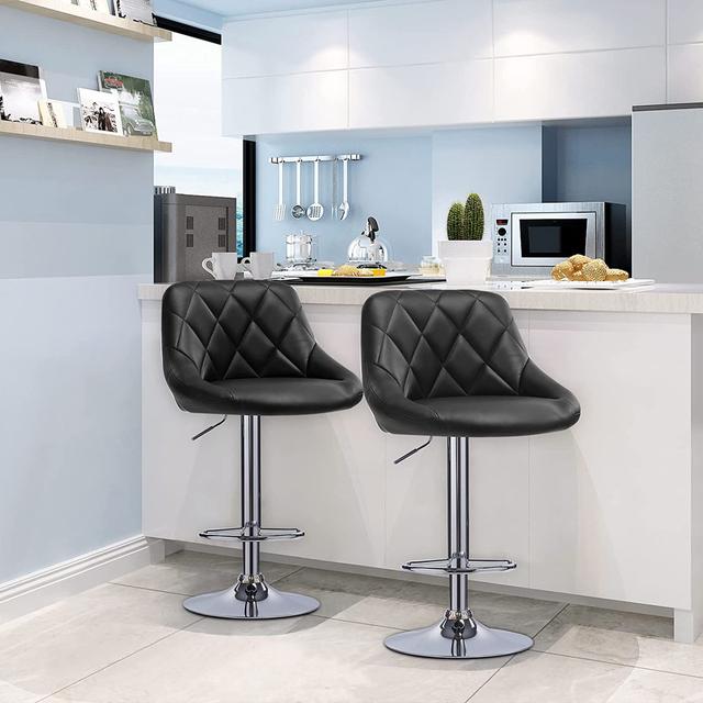 Height-adjustable bar stool (Set of 2) WOLTU Seat Colour: Black on Productcaster.