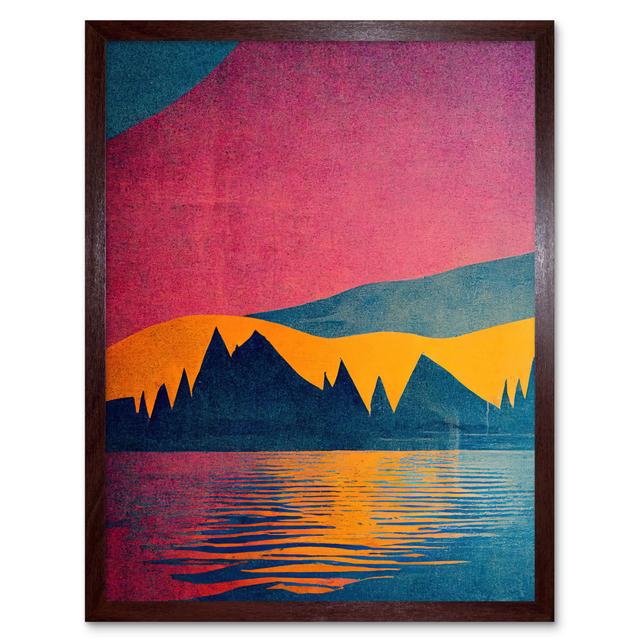 Sunset Lakeside Modern Pop Art - Print Wee Blue Coo Size: 43cm H x 33cm W x 2cm D, Format: Brown Framed Paper on Productcaster.