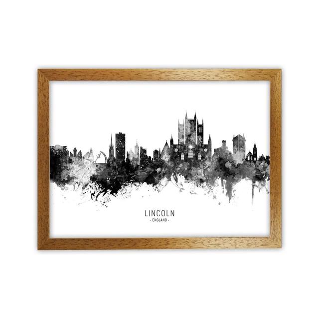 Lincoln England Skyline Black White City Name by Michael Tompsett - Print Latitude Run Size: 25cm H x 34cm W x 3cm D, Format: Brown Framed on Productcaster.