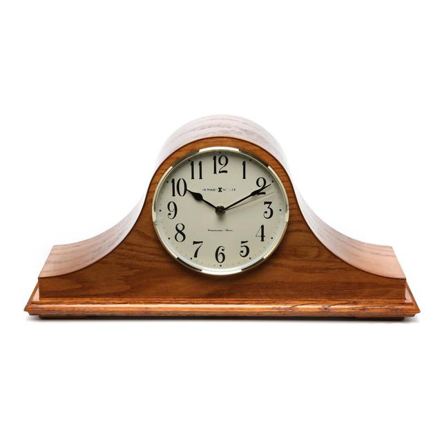 Nicholas Traditional Analog Wood Quartz Tabletop Clock in Golden Oak/Polished Brass Blue Elephant on Productcaster.