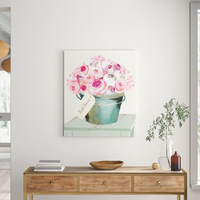 Bucket Full Of Roses - Wrapped Canvas Painting East Urban Home Size: 114cm H x 91cm W on Productcaster.