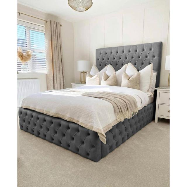 Chani Upholstered Bed Frame Mercer41 Colour: Asphalt, Size: Super King (6') on Productcaster.