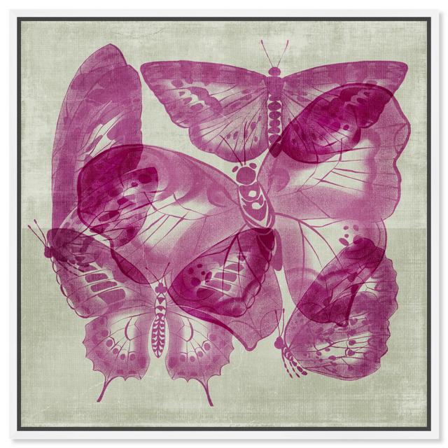 Animals Classic Butterfly Collection Pattern , Bohemian Purple And White Canvas Wall Art Print For Living Room Oliver Gal Format: White Framed, Size: on Productcaster.