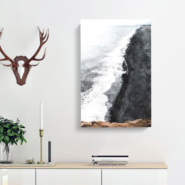 Black Sand Beach in Iceland Abstract - Wrapped Canvas Painting Print East Urban Home Size: 60cm H x 40cm W x 3cm D on Productcaster.