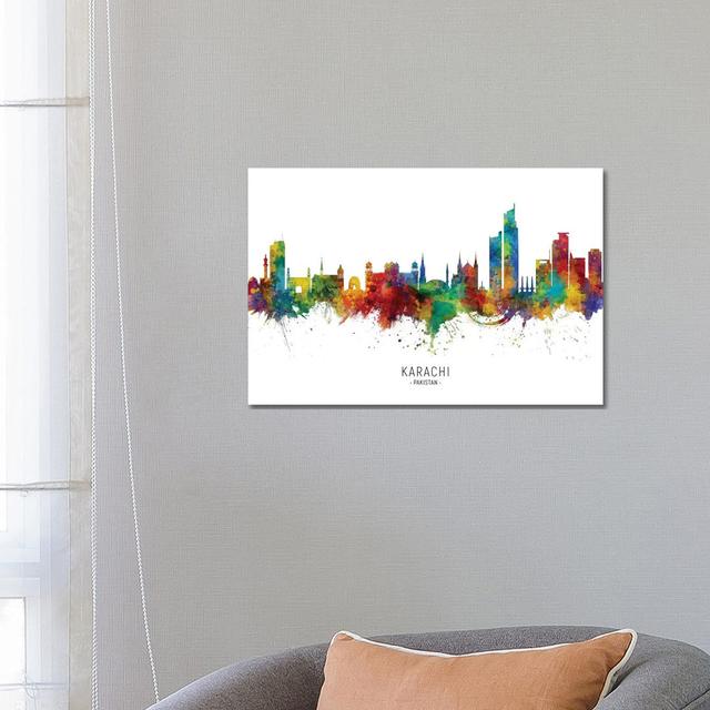 Karachi Pakistan Skyline by Michael Tompsett - Wrapped Canvas Gallery-Wrapped Canvas Giclée Latitude Run Size: 45.72cm H x 66.04cm W x 1.91cm D on Productcaster.