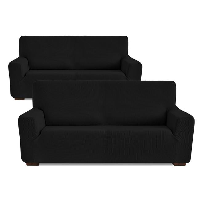 Sofa Slipcover (Set of 2) Rosalind Wheeler Upholstery Colour: Black, Size: Set 3+2 Seats on Productcaster.