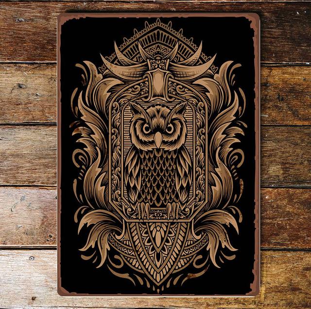 Ornamental Gold Owl Metal Sign Plaque East Urban Home Size: 80cm H x 60cm W on Productcaster.