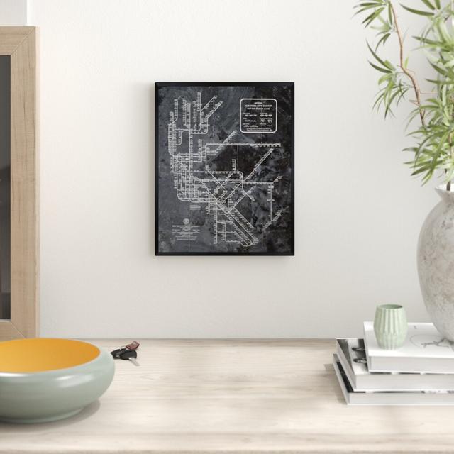 NY Subway Map Dark Rustic by Oliver Gal - Graphic Art Print East Urban Home Size: 41cm H x 33cm W x 1cm D, Format: Framed on Productcaster.