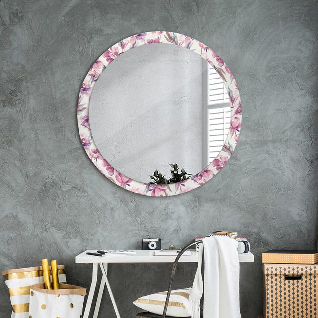 Huldar Round Glass Framed Wall Mounted Accent Mirror in Pink/White/Grey East Urban Home on Productcaster.