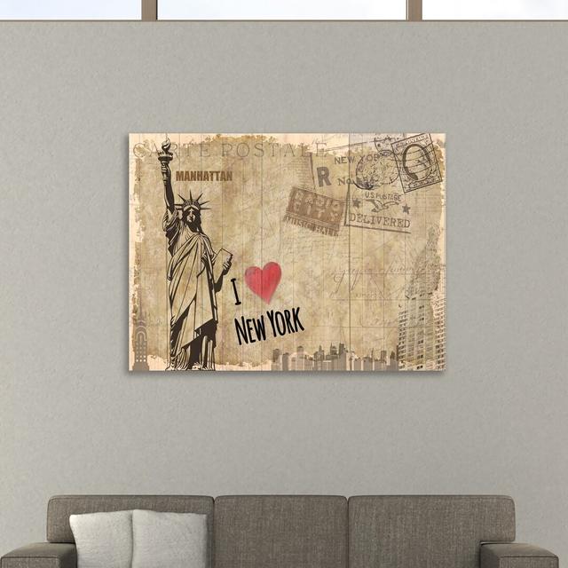 Postcard New York by Kimberly Allen - Wrapped Canvas Graphic Art Print East Urban Home Size: 38cm H x 51cm W x 4cm D on Productcaster.