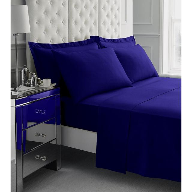 180 Thread Count Cotton Blend Percale Flat Sheet 17 Stories Colour: Royal Blue, Size: Double (4'6) on Productcaster.