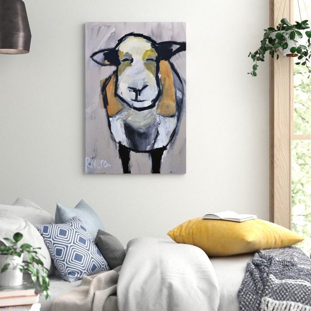 'Grinning Sheep' By Michelle Rivera - Wrapped Canvas Painting Zipcode Design Size: 114cm H x 76cm W x 3.81cm D on Productcaster.