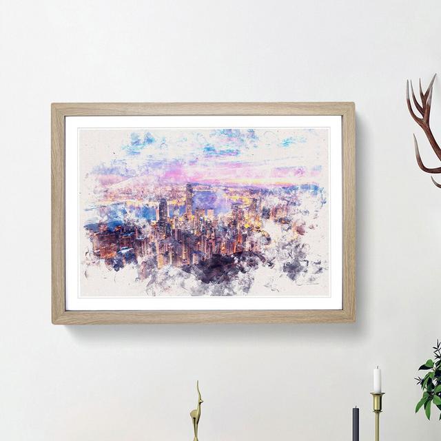 Hong Kong Skyline at Sunset - Picture Frame Painting Print East Urban Home Size: 40cm H x 60cm W x 2cm D, Frame Option: Oak Framed on Productcaster.