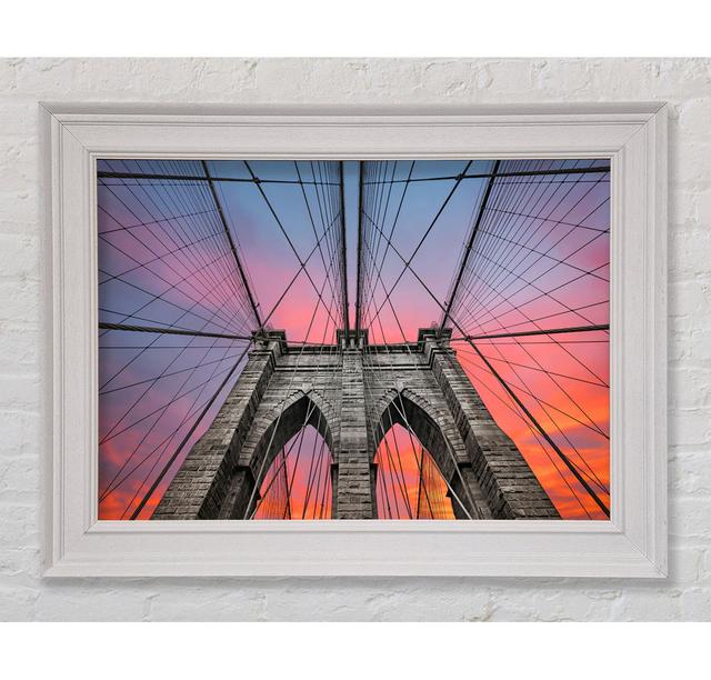 Fire Skies Above Brooklyn Bridge - Print Brayden Studio Size: 21cm H x 29.7cm W x 8cm D, Format: Galway White Framed Paper on Productcaster.