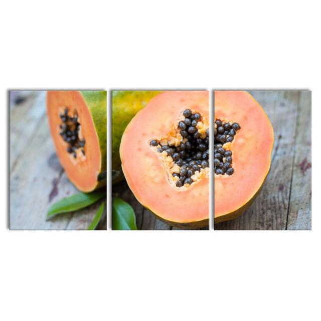 Delicious Cut-Open Papaya - 3 Piece Wrapped Canvas Print East Urban Home Size: 210 cm H x 100 cm W x 2.4 cm D on Productcaster.