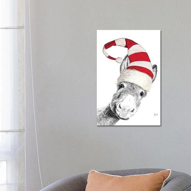 Christmas Donkey With Hat - Wrapped Canvas Painting The Seasonal Aisle Size: 66.04cm H x 45.72cm W x 1.91cm D on Productcaster.