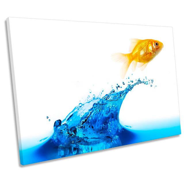 Goldfish Wave Jump Picture CANVAS WALL ART Print Blue Highland Dunes Size: 30.5cm H x 45.7cm W on Productcaster.