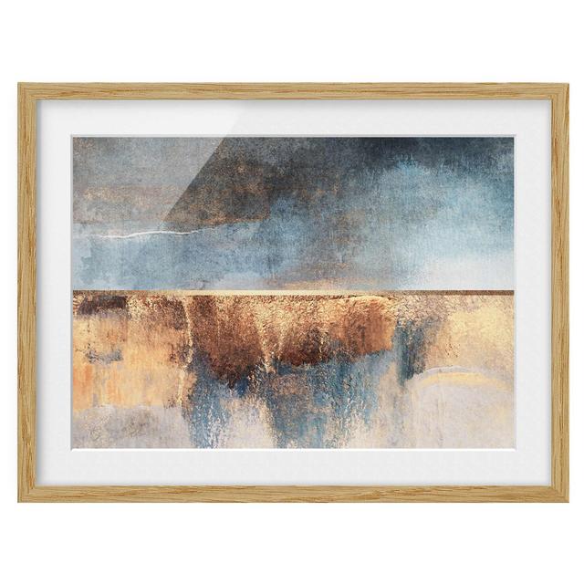 Picture With Frame - Abstract Lakeshore In Gold - Landscape 3:42 Ivy Bronx Frame Option: Brown Framed, Size: 30cm H x 40cm W x 2cm D on Productcaster.