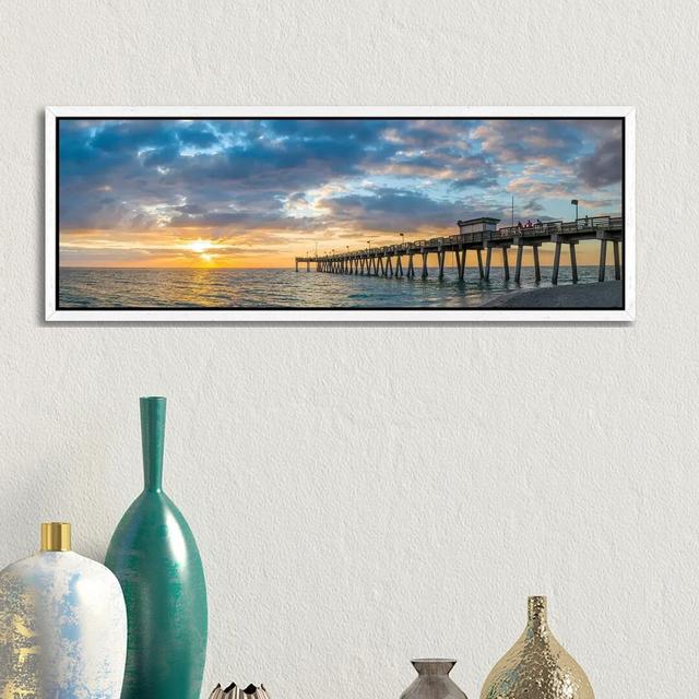 Pier in Atlantic Ocean at Sunset, Venice, Sarasota County, Florida, USA - Panoramic Photograph Print on Canvas Breakwater Bay Frame Option: No Framed, on Productcaster.