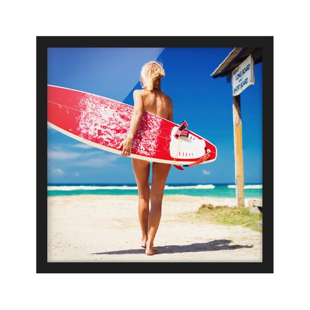 Picture With Frame - Surfer Girl - Square 1:1 Highland Dunes Frame Option: Black Framed, Size: 50cm H x 50cm W x 2cm D on Productcaster.