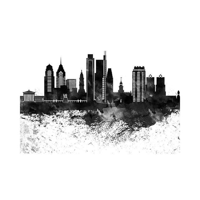 Philadelphia Skyline Black & White Drops by WallDecorAddict - Wrapped Canvas Painting Latitude Run Size: 30.48cm H x 45.72cm W x 1.91cm D on Productcaster.