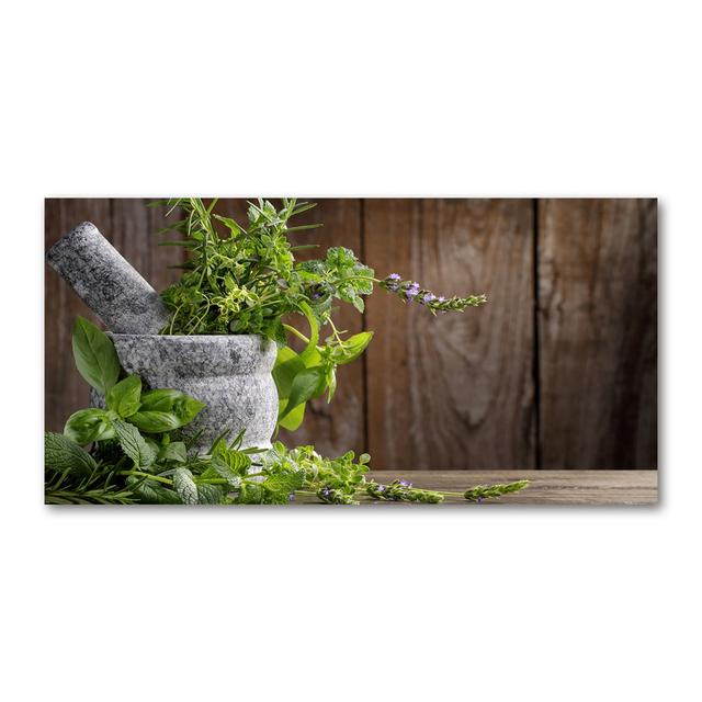 Herbs in a Mortar 50cm x 100cm Glass Panel Ebern Designs on Productcaster.