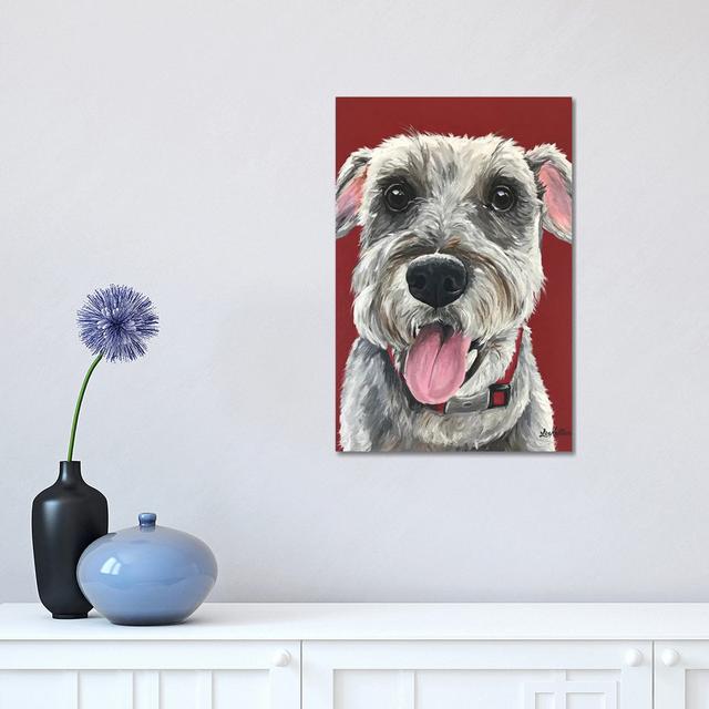 Schnauzer on Red by Hippie Hound Studios - Wrapped Canvas Graphic Art Marlow Home Co. Size: 45.72cm H x 30.48cm W x 1.91cm D on Productcaster.