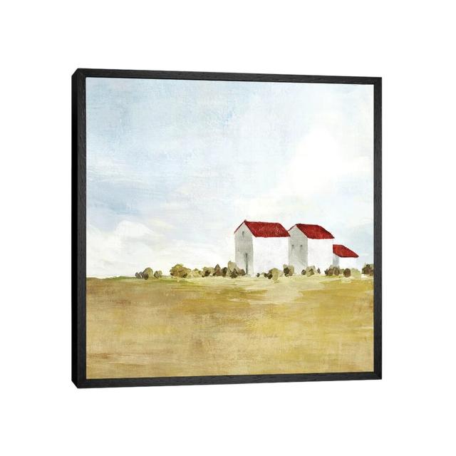 Red Farm House II by Isabelle Z - Graphic Art Print on Canvas Ebern Designs Size: 66.04cm H x 66.04cm W x 3.81cm D, Format: Black Framed on Productcaster.