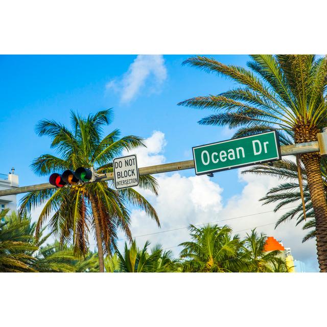 Ocean Drive Street Sign - Wrapped Canvas Photograph Pergo Classics Size: 81cm H x 122cm W x 3.8cm D on Productcaster.