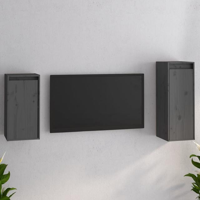 Geddings Solid Wood Entertainment Unit (Set of 2) Ebern Designs Colour: Grey on Productcaster.