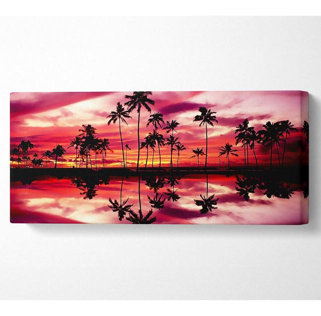 Pink Palm Tree Reflections - Wrapped Canvas Art Prints 17 Stories Size: 40.6cm H x 101.6cm W x 10cm D on Productcaster.