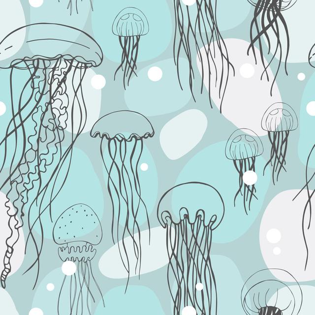 Raeville Vector Pattern With Jellyfish - Print House of Hampton Size: 76cm H x 76cm W x 3.8cm D on Productcaster.