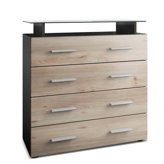 Mazur 4 Drawer 76Cm W Chest Of Drawers Metro Lane Lighting: Without LED, Colour (Body/Drawers): Black/Oak Nordic on Productcaster.