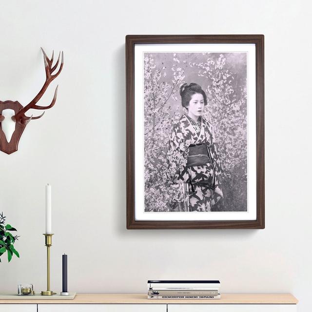 Geisha and Cherry Blossoms by Ogawa Kazumasa - Picture Frame Painting Print East Urban Home Size: 65cm H x 48cm W x 2cm D, Frame Option: Walnut Framed on Productcaster.