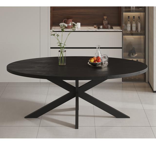 200cm Trestle Dining Table Rousseau Table Top Colour: Mango Black on Productcaster.