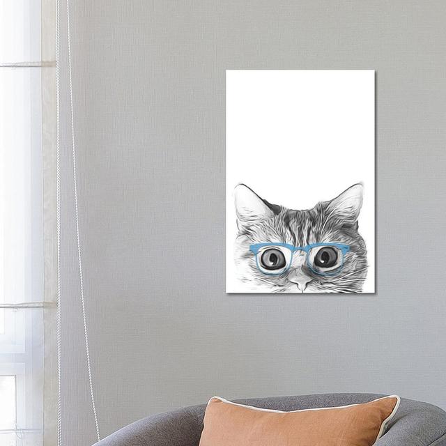 Cat Face with Blue Glasses - Wrapped Canvas Graphic Art Happy Larry Size: 66.04cm H x 45.72cm W x 1.91cm D on Productcaster.