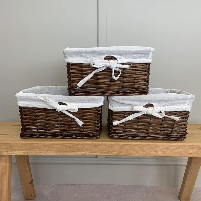 Rectangular Wicker Storage Basket with Removable Lining (Set of 3) Brambly Cottage Colour: Distilled Brown on Productcaster.