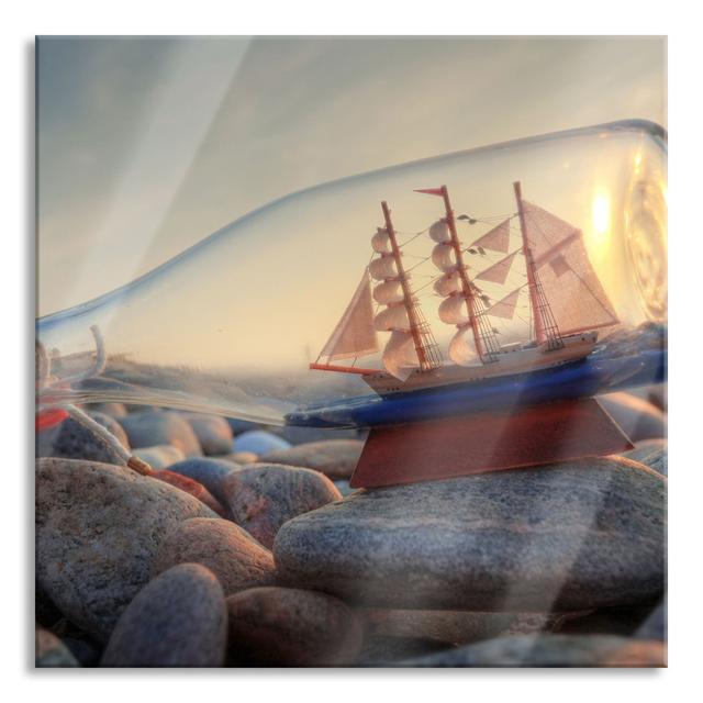 Ship In A Bottle - No Frame Print on Glass Longshore Tides Size: 60cm H x 60cm W x 0.4cm D on Productcaster.