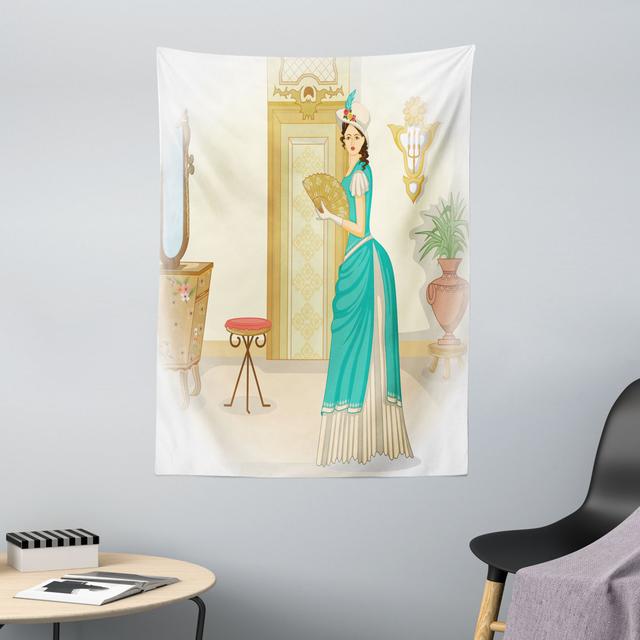 Tapestry, Vintage Woman Hand Fan, Multicolor Abakuhaus Maße: 150 cm H x 110 cm B on Productcaster.