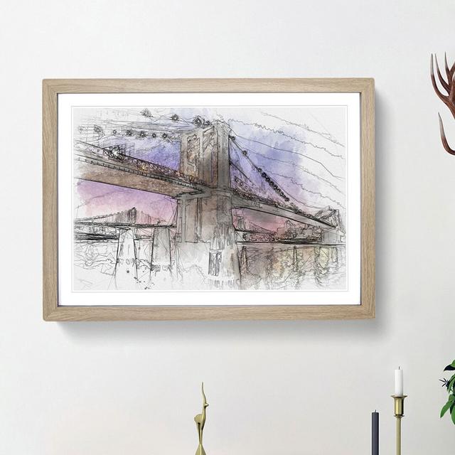 Brooklyn Bridge at Night - Picture Frame Graphic Art Print East Urban Home Size: 40cm H x 60cm W x 2cm D, Frame Option: Oak Framed on Productcaster.