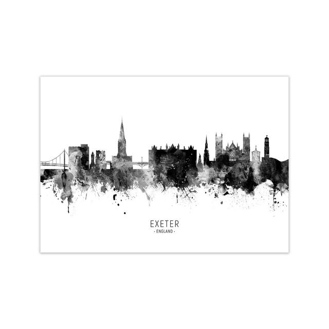 Exeter England Skyline Black White City Name by Michael Tompsett - Graphic Art Print Latitude Run Size: 60cm H x 84cm W x 1cm D, Format: Unframed on Productcaster.