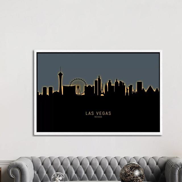 Las Vegas Nevada Skyline Glow Orange by Michael Tompsett - Print on Canvas Ebern Designs Size: 101.6cm H x 152.4cm W x 3.81cm D, Format: White Framed on Productcaster.