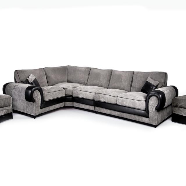 Prannoy 4 - Piece Corduroy Corner Sectional Ophelia & Co. Orientation: Left Hand Facing, Upholstery Colour: Black/Grey on Productcaster.