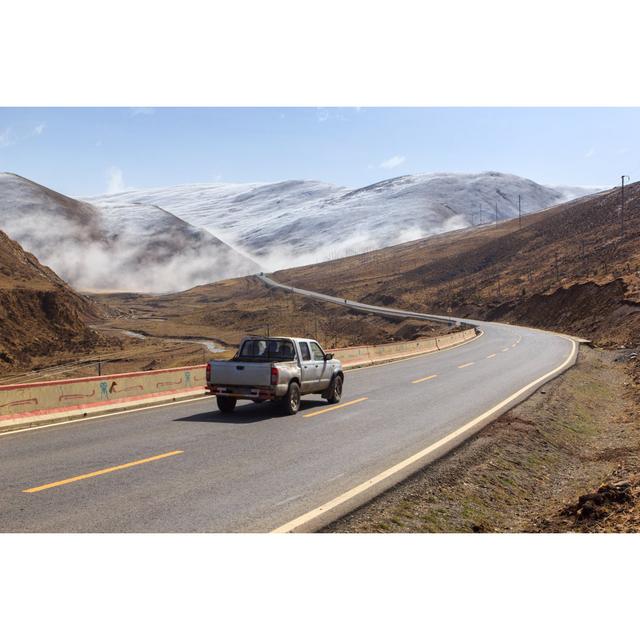 Pickup Truck on the Road, Beautiful Winter Road in Tibet Under Snow Mountain Sichuan China - Wrapped Canvas Photograph Union Rustic Size: 51cm H x 76c on Productcaster.