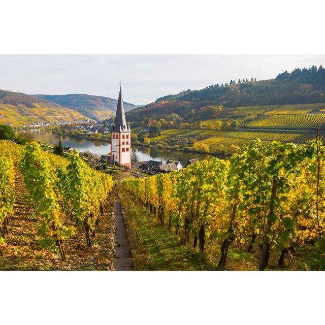 Weinberge und Kirche, Deutschland - Druck 17 Stories Größe: 40 cm H x 60 cm B x 1,8 cm T on Productcaster.