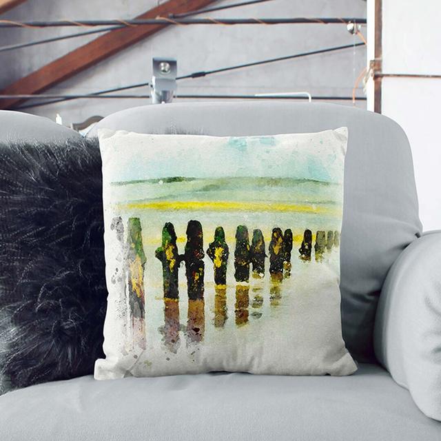 Groynes on Whitby Beach Cushion with Filling East Urban Home Size: 40cm H x 40cm W x 15cm D, Backing Colour: Stone on Productcaster.