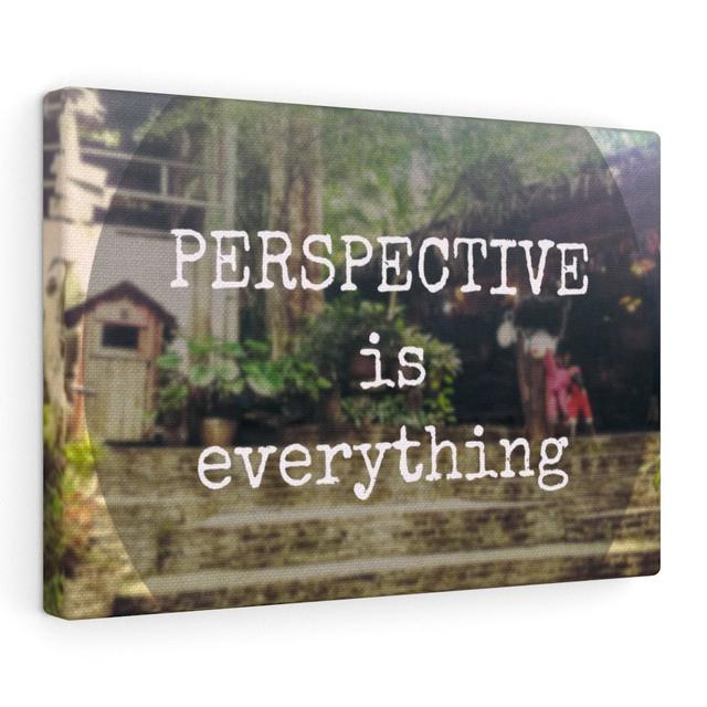 Perspective Is Everything - Wrapped Canvas Typography Blue Elephant Size: 30cm H x 46cm W on Productcaster.