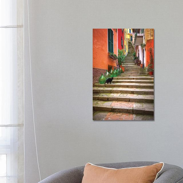 Europe, Italy, Monterosso. Cat on Long Stairway. by Jaynes Gallery - Wrapped Canvas Art Prints Latitude Run Size: 66.04cm H x 45.72cm W on Productcaster.