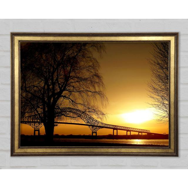 Bridge Over The Yellow Winter Lake - Print Brayden Studio Format: Gold Framed Paper, Size: 84.1cm H x 118.9cm W x 1.5cm D on Productcaster.